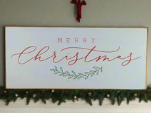 Load image into Gallery viewer, Merry Christmas Wooden Sign with Foliage - Rustic Vintage-Style Holiday Decor