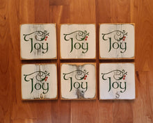 Load image into Gallery viewer, Joy Mini Sign with Holly and Berries - Festive Home Decor for Christmas & Winter Holidays - 5.5 x 5.5 Inches
