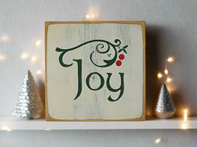 Load image into Gallery viewer, Joy Mini Sign with Holly and Berries - Festive Home Decor for Christmas & Winter Holidays - 5.5 x 5.5 Inches