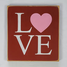 Load image into Gallery viewer, Love Square Wooden sign with Red Heart
