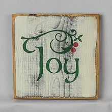 Load image into Gallery viewer, Joy Mini Sign with Holly and Berries - Festive Home Decor for Christmas & Winter Holidays - 5.5 x 5.5 Inches