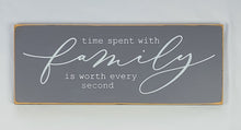 Load image into Gallery viewer, Time Spent With Family is Worth Every Second wooden Sign
