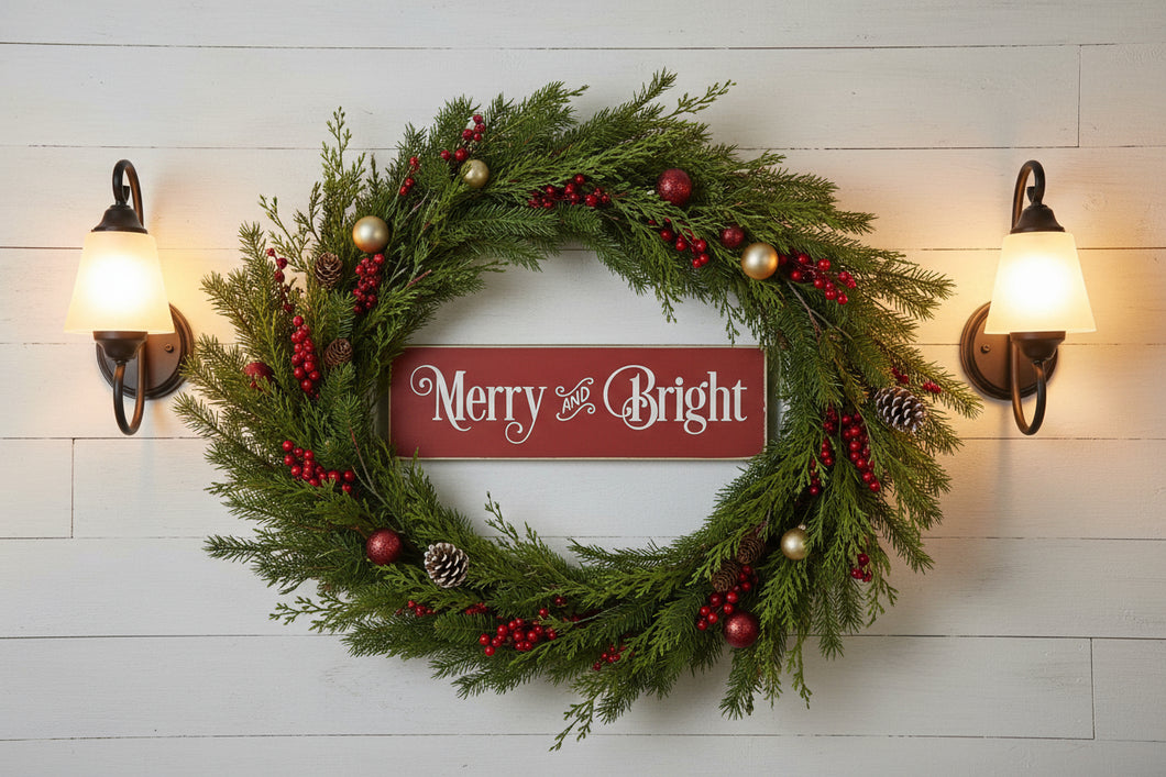 Merry and Bright wooden sign