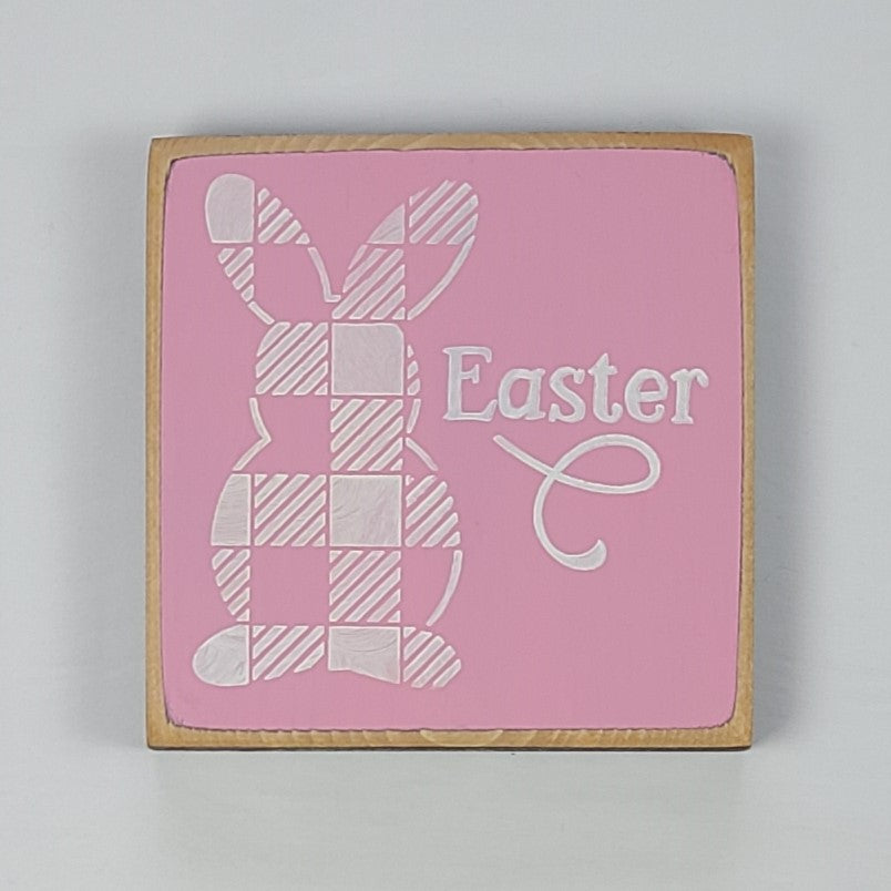 Easter Bunny Plaid Mini Wooden Sign