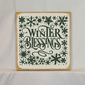 Winter Blessings Snowflake Wooden Sign - 12x12 Rustic Farmhouse Winter Decor