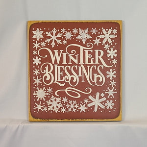 Winter Blessings Snowflake Wooden Sign - 12x12 Rustic Farmhouse Winter Decor